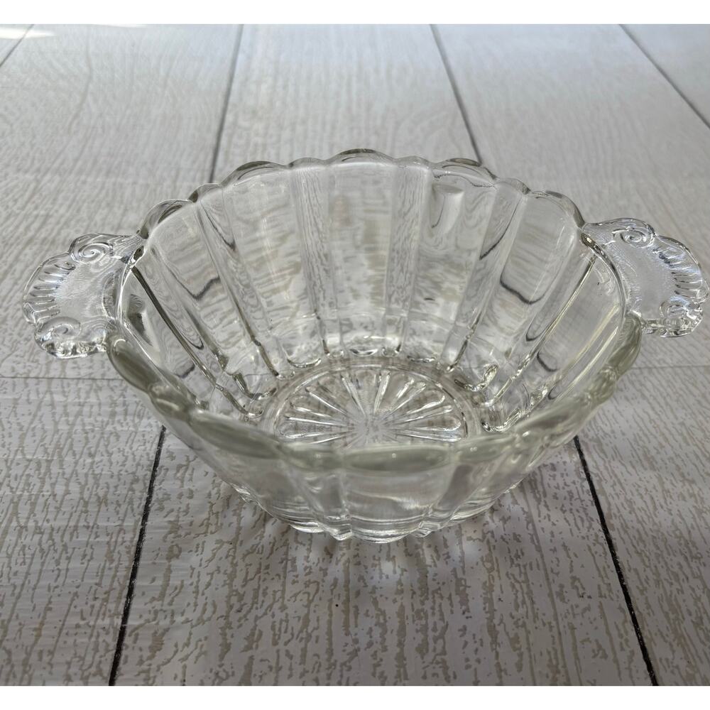 Vintage Anchor Hocking Pressed Glass Two Handle Paneled Bowl